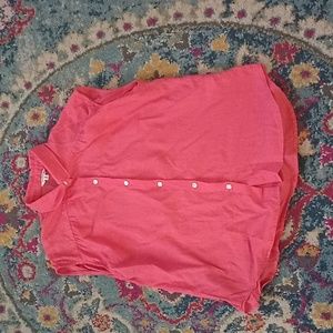 Max Studio Coral Pink Linen Cotton Button Up Blouse M